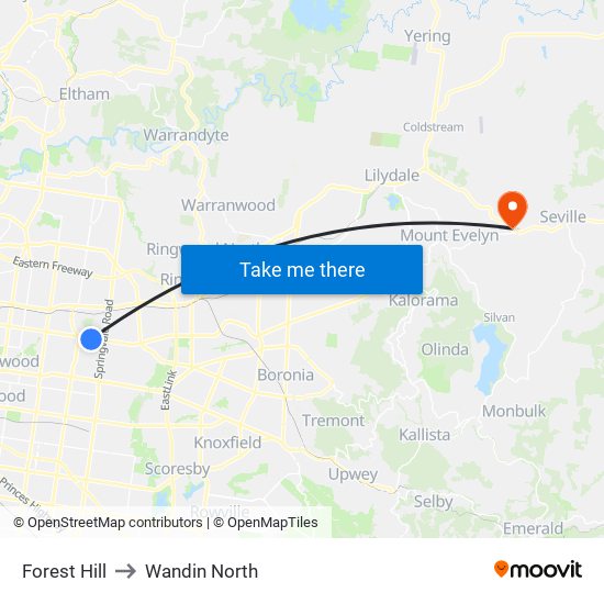 Forest Hill to Wandin North map