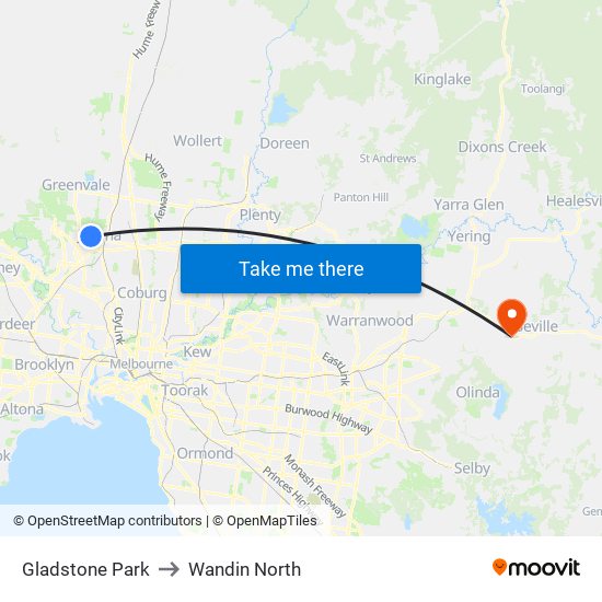 Gladstone Park to Wandin North map