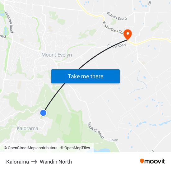 Kalorama to Wandin North map