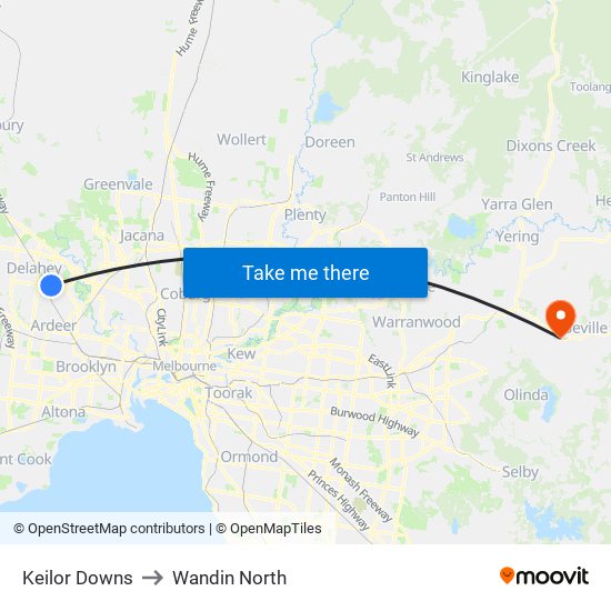 Keilor Downs to Wandin North map