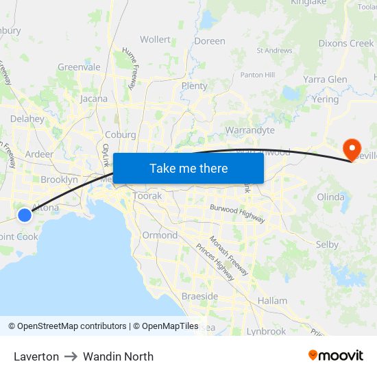 Laverton to Wandin North map