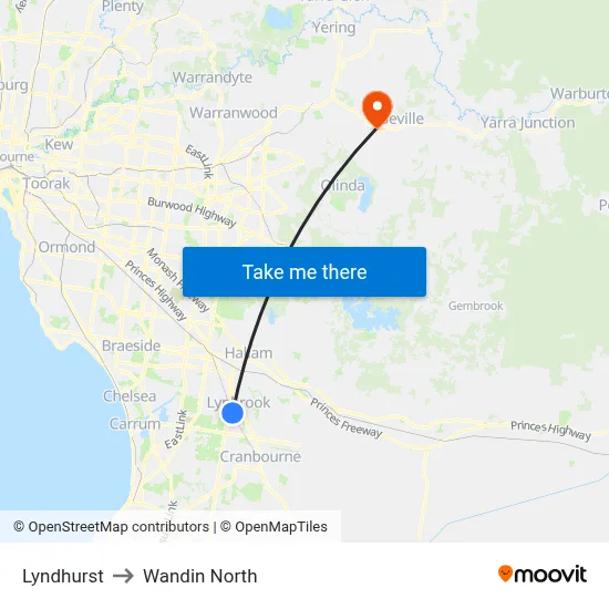 Lyndhurst to Wandin North map