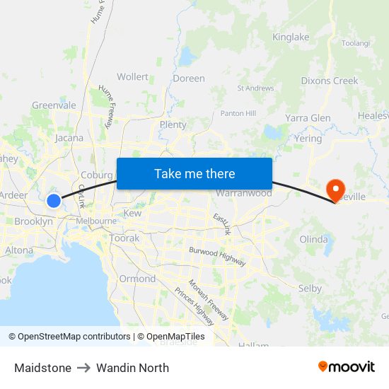 Maidstone to Wandin North map