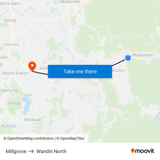 Millgrove to Wandin North map