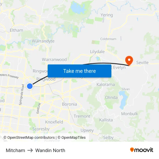 Mitcham to Wandin North map