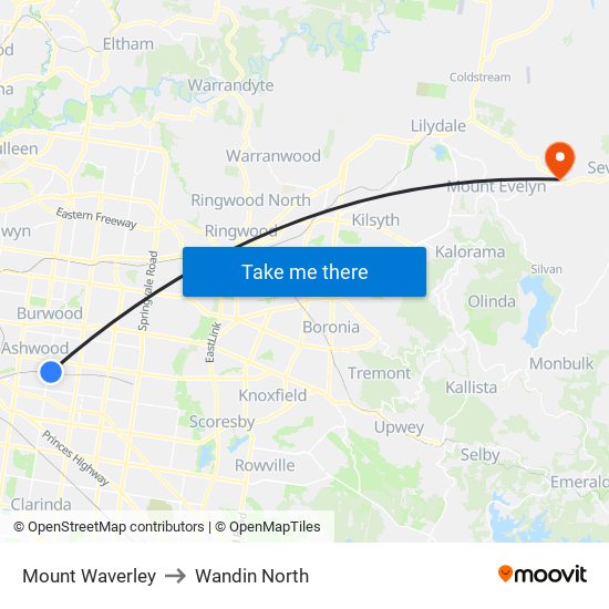 Mount Waverley to Wandin North map