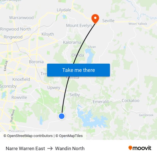 Narre Warren East to Wandin North map