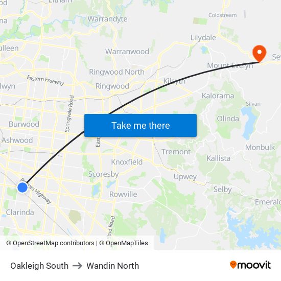 Oakleigh South to Wandin North map