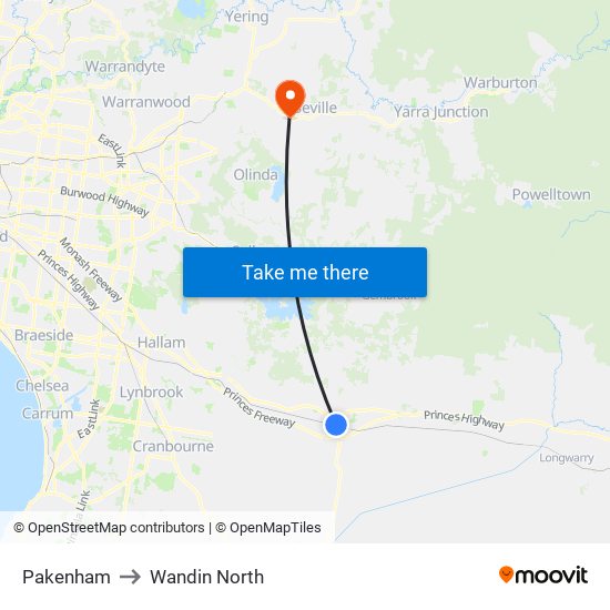 Pakenham to Wandin North map