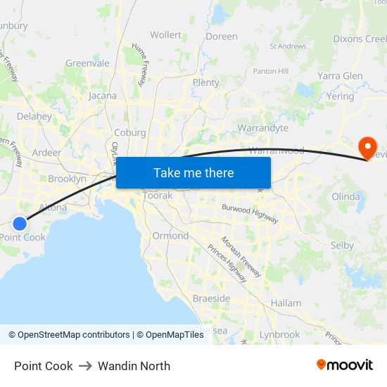 Point Cook to Wandin North map