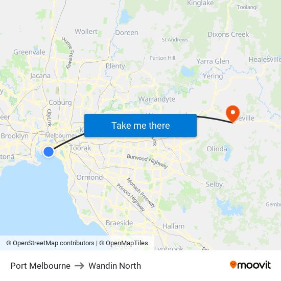 Port Melbourne to Wandin North map