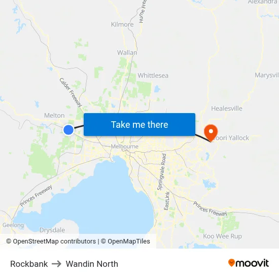 Rockbank to Wandin North map