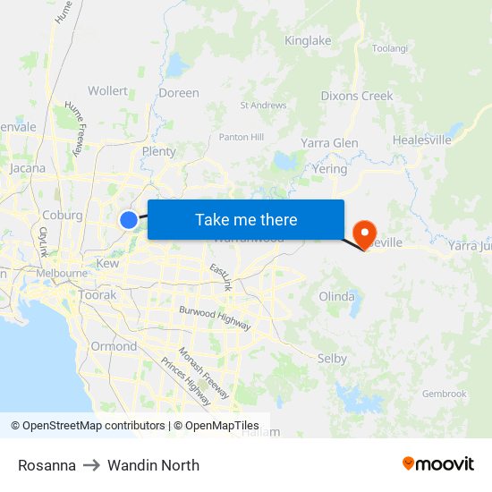 Rosanna to Wandin North map