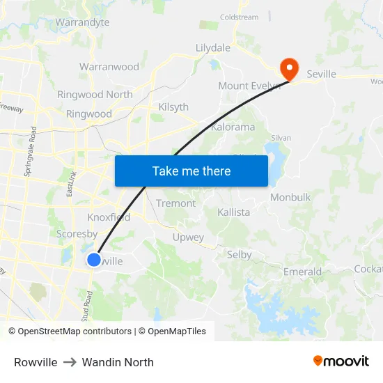 Rowville to Wandin North map
