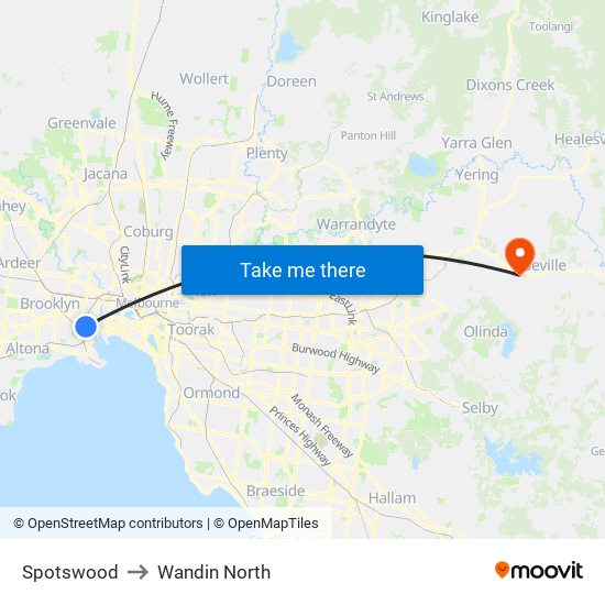 Spotswood to Wandin North map