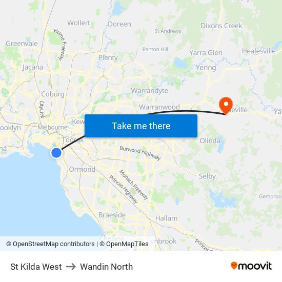 St Kilda West to Wandin North map