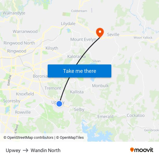 Upwey to Wandin North map