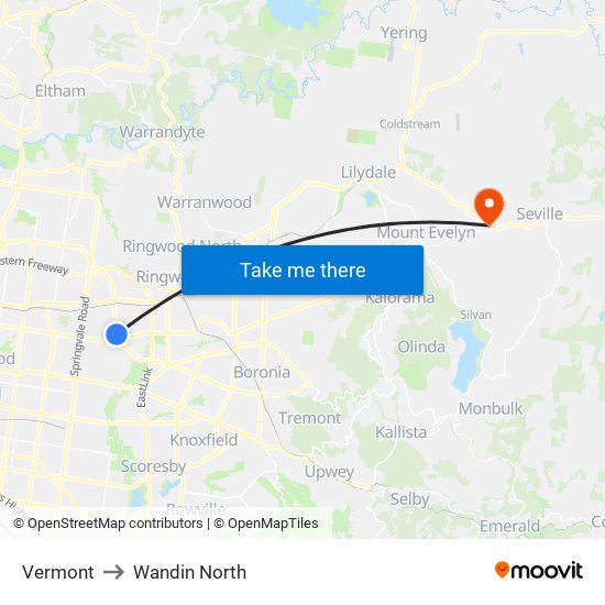 Vermont to Wandin North map