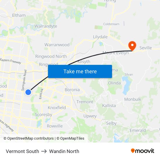 Vermont South to Wandin North map