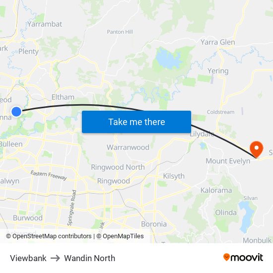 Viewbank to Wandin North map