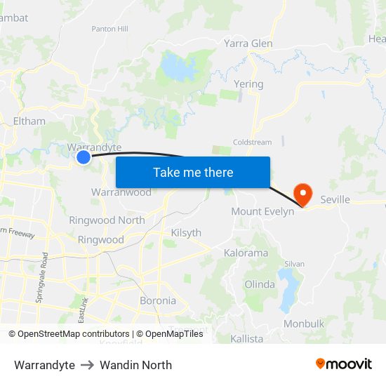 Warrandyte to Wandin North map