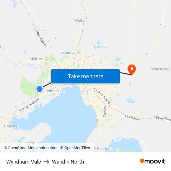 Wyndham Vale to Wandin North map