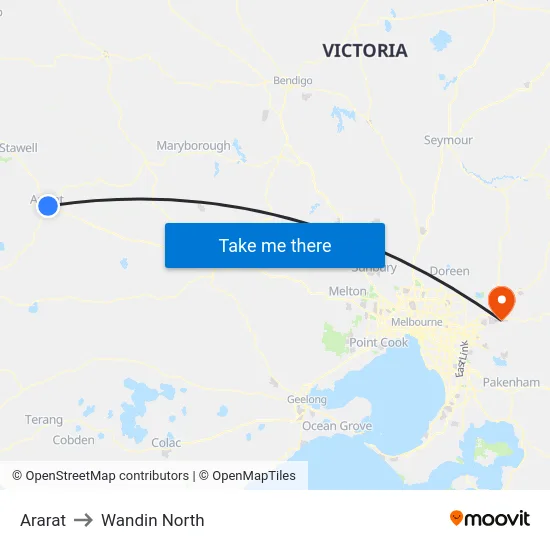 Ararat to Wandin North map