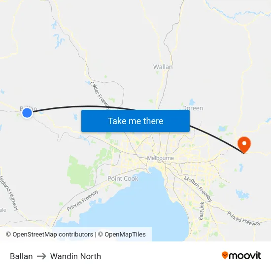 Ballan to Wandin North map