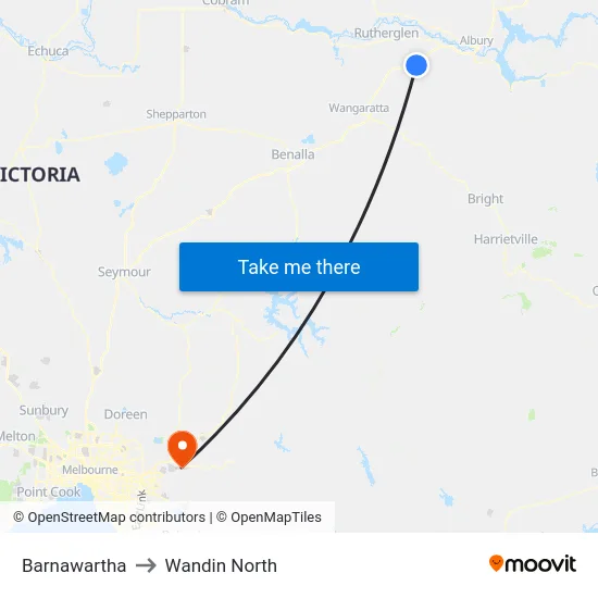 Barnawartha to Wandin North map