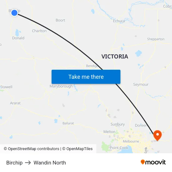 Birchip to Wandin North map