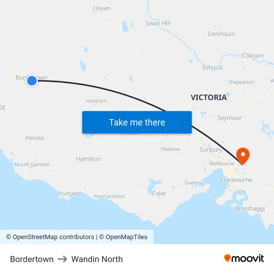 Bordertown to Wandin North map