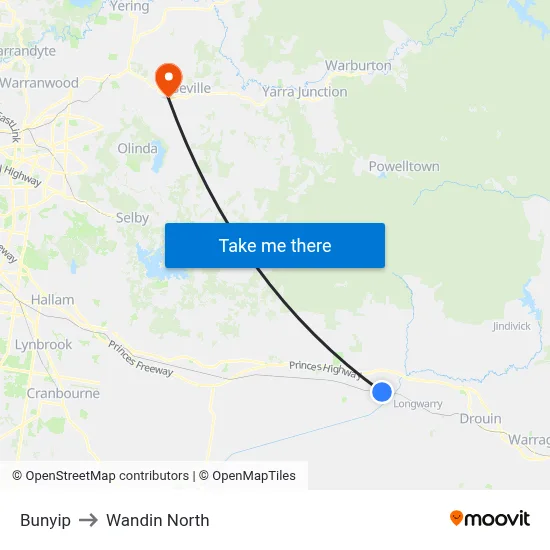 Bunyip to Wandin North map