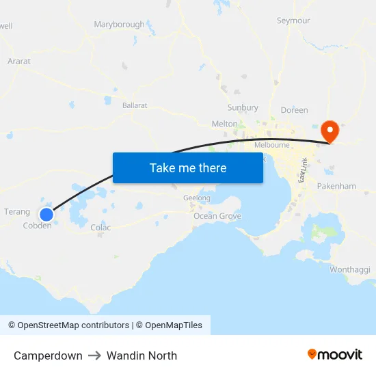 Camperdown to Wandin North map