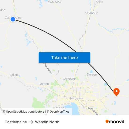Castlemaine to Wandin North map
