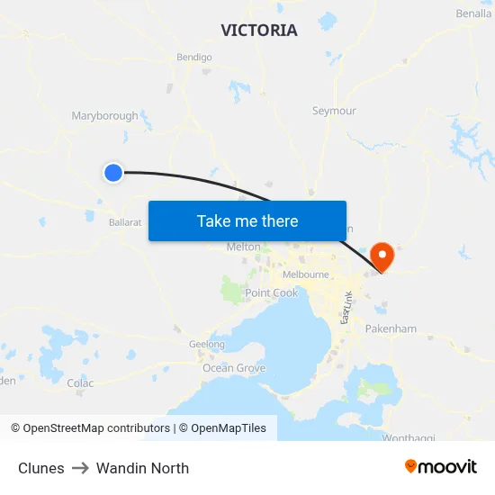 Clunes to Wandin North map