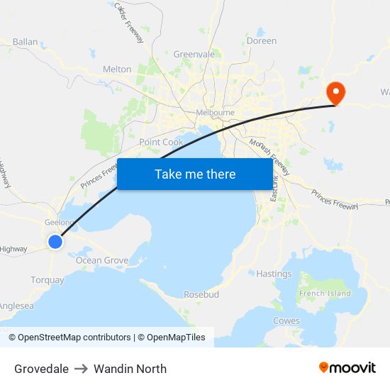 Grovedale to Wandin North map