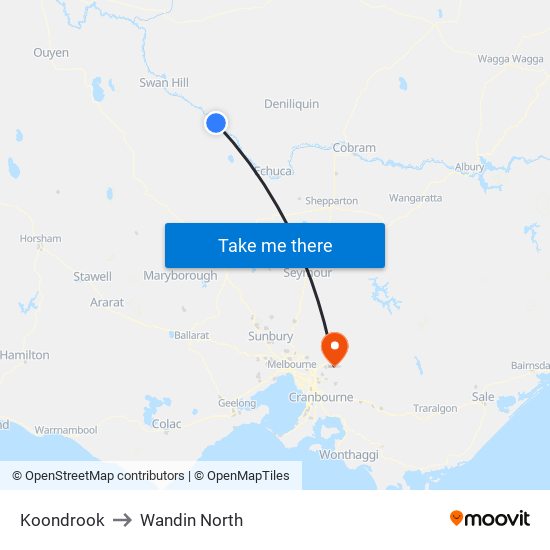 Koondrook to Wandin North map