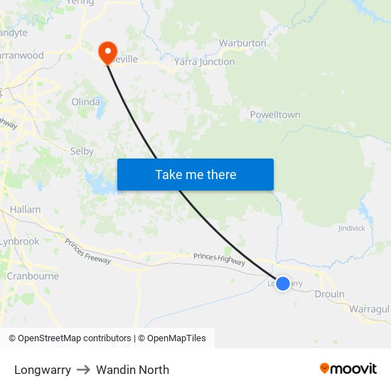 Longwarry to Wandin North map