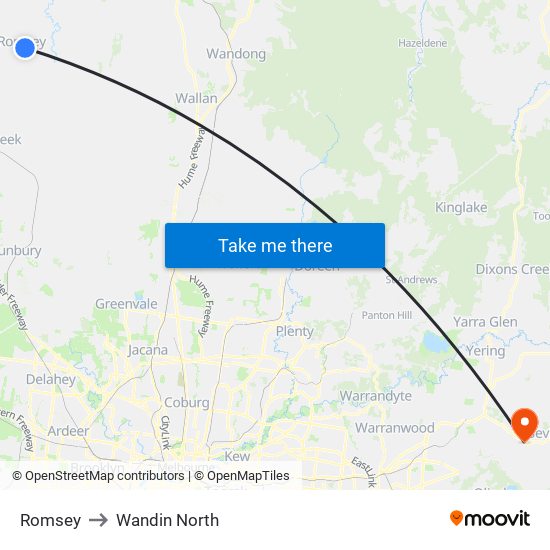 Romsey to Wandin North map
