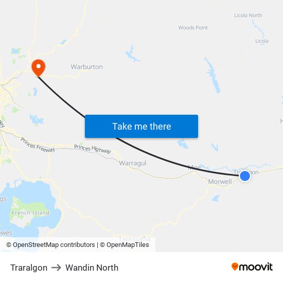 Traralgon to Wandin North map