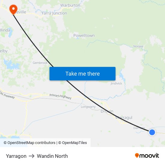 Yarragon to Wandin North map