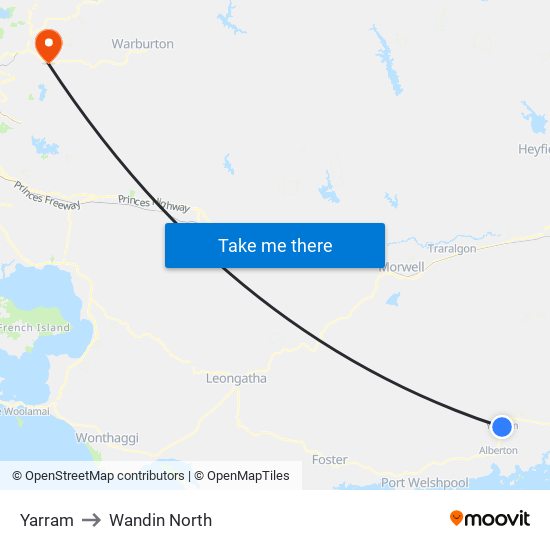 Yarram to Wandin North map