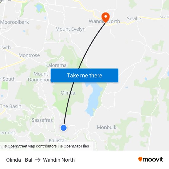 Olinda - Bal to Wandin North map