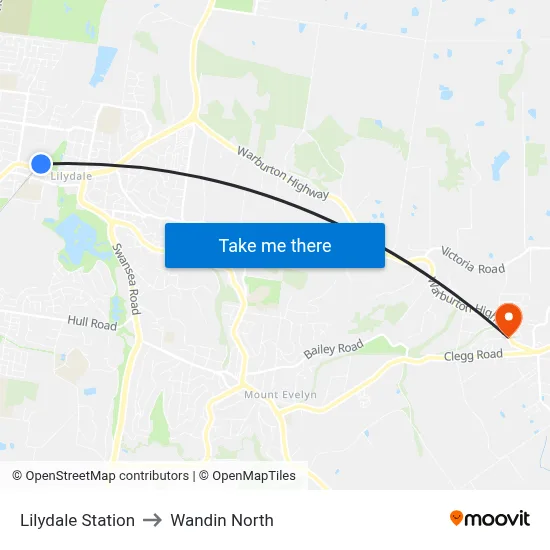 Lilydale Station to Wandin North map