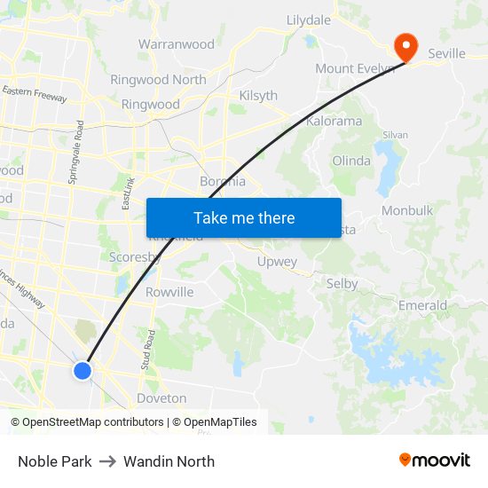 Noble Park to Wandin North map