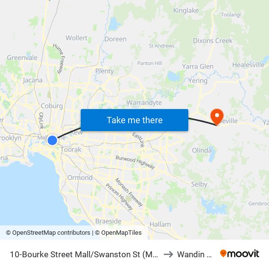 10-Bourke Street Mall/Swanston St (Melbourne City) to Wandin North map