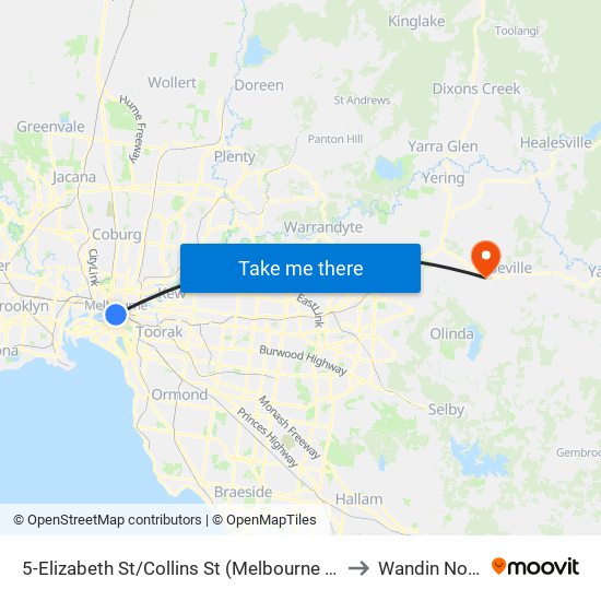 5-Elizabeth St/Collins St (Melbourne City) to Wandin North map