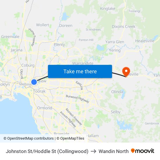 Johnston St/Hoddle St (Collingwood) to Wandin North map