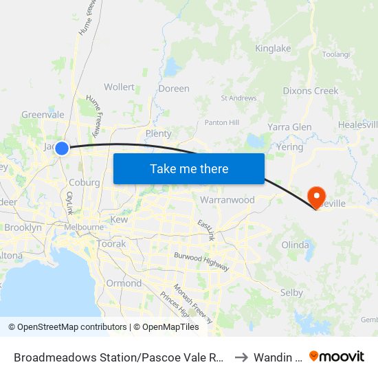 Broadmeadows Station/Pascoe Vale Rd (Broadmeadows) to Wandin North map