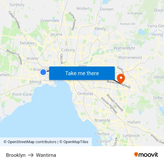 Brooklyn to Wantirna map
